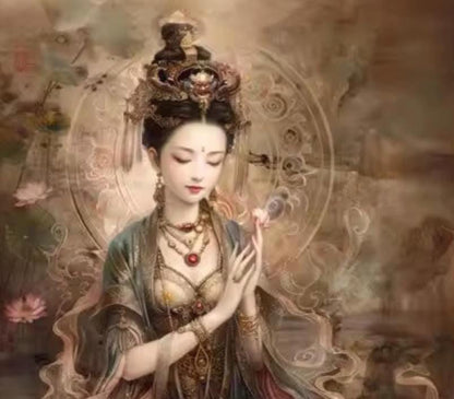 DIY Lotus Embroidery Kit, Cross Stitch 9 or 11 CT, Silk Thread Technique, Japanese Needlepoint, Cotton Canvas, Craft Home Decor, Warm Tones
