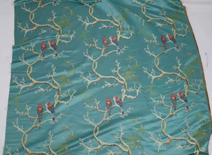Fabric, Aqua Jacquard, Birds Blossoms, Clothing, Upholstery Pillows Curtains, Collages, Fabric Crafts, 150 cm Wide, Sold By The Meter, Soft