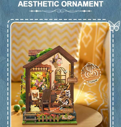 3D Book Nook, Butterfly House, DIY Kit, Nature Bookshelf Puzzle, LED Light, Varieties of Butterflies, Movable Furniture, Gift Nature Lovers