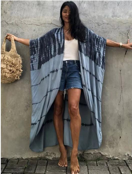 Kimono Retro Fashion, Swim Beach Pool Cover Up with Sash, Halo Dyeing, Oversized Robe, Summer Cardigan, Sexy Covers, One size all body types (Copy)