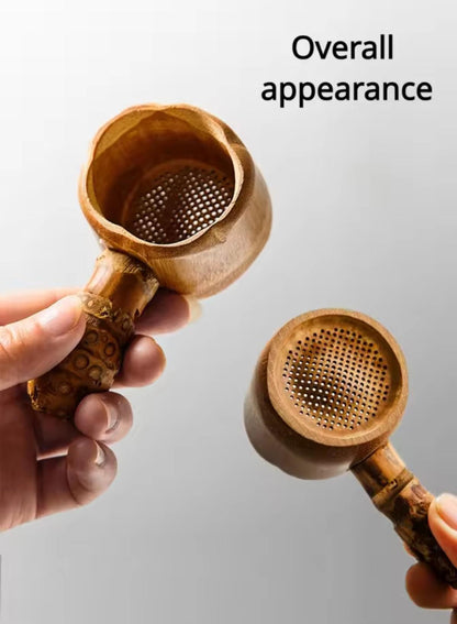 Natural Bamboo Tea Scoop Infuser, Carved, Varietal Tea Leaf Filter Sieve