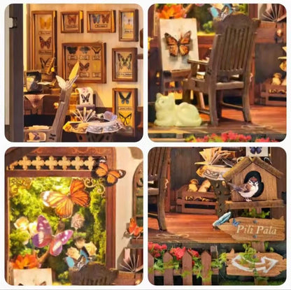 3D Book Nook, Butterfly House, DIY Kit, Nature Bookshelf Puzzle, LED Light, Varieties of Butterflies, Movable Furniture, Gift Nature Lovers