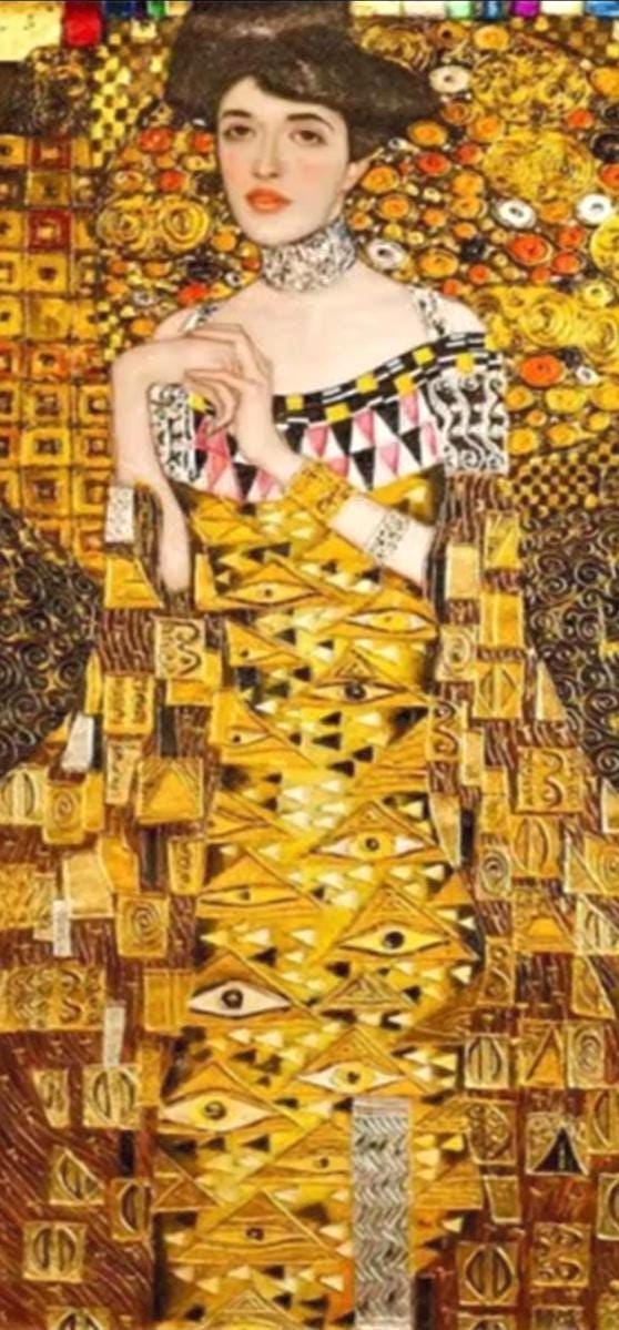 Klimt Printed Cross Stitch Kit, Golden Tones Embroidery Aida 11CT, DMC Printed Cotton Canvas, Gift Art Enthusiasm, Handcraft Plaid Decor