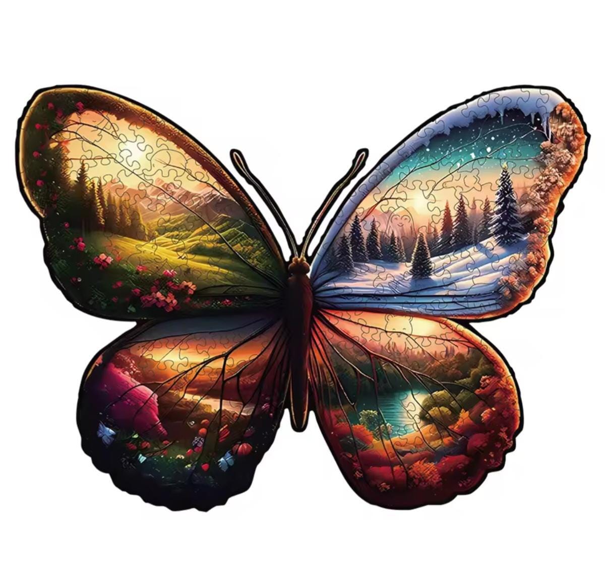 Wooden Jigsaw Puzzle, Unique Butterfly Shape, 5mm Thick, All 4 Seasons Holiday Party Fun, Nature Lovers, Preserve as Decor