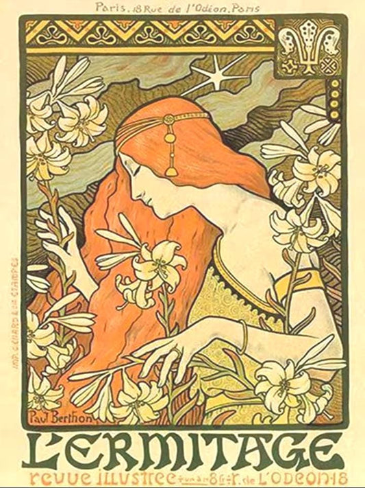 Diamond Paint Kit, Paul Berthon image, Vintage French Art Nouveau, 30x40 cm, Round Drill, Redhead Sheek