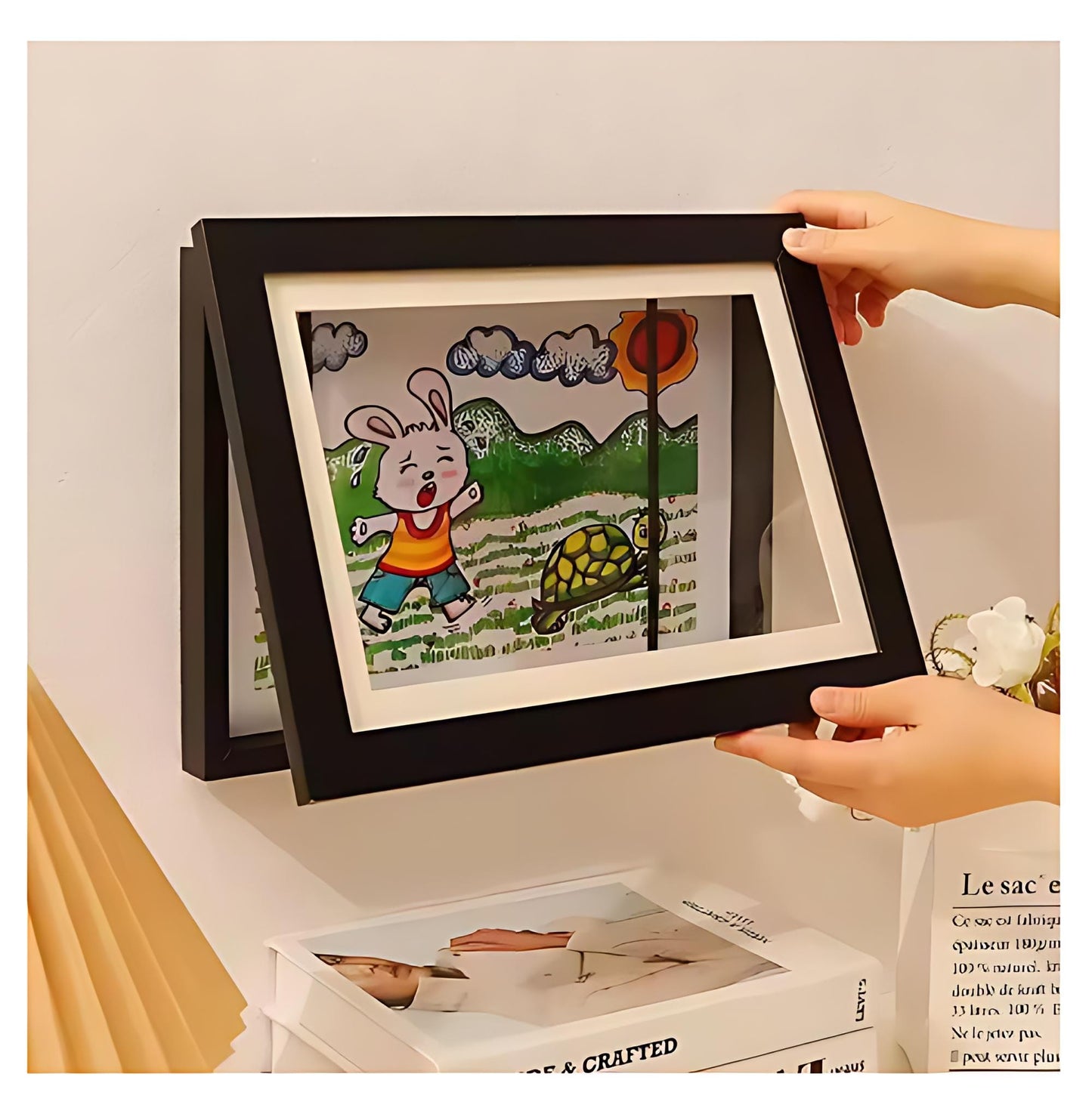 Wooden Art Display Case A4, Magnetic Closure, Craft Storage