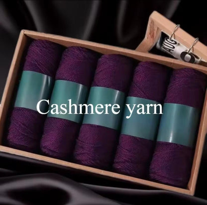 5 Set Cashmere Alpaca Wool Yarn in Box, Royal Purple, Crochet, Medium Thick, High Grade Handwoven, 500 grams Bundle, DIY Stocking Stuffer