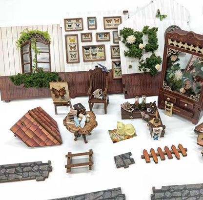 3D Book Nook, Butterfly House, DIY Kit, Nature Bookshelf Puzzle, LED Light, Varieties of Butterflies, Movable Furniture, Gift Nature Lovers