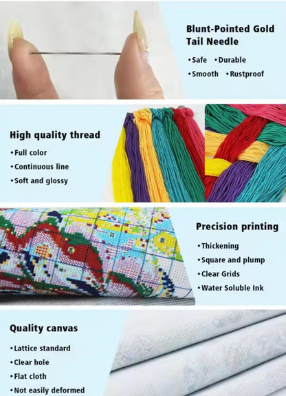 DIY Printed Cross Stitch Kit, Mother and Child DIY Embroidery, 11 or 14 CT, African, Caribbean, Black Women, Latin, Arab, 40x40, Beginners