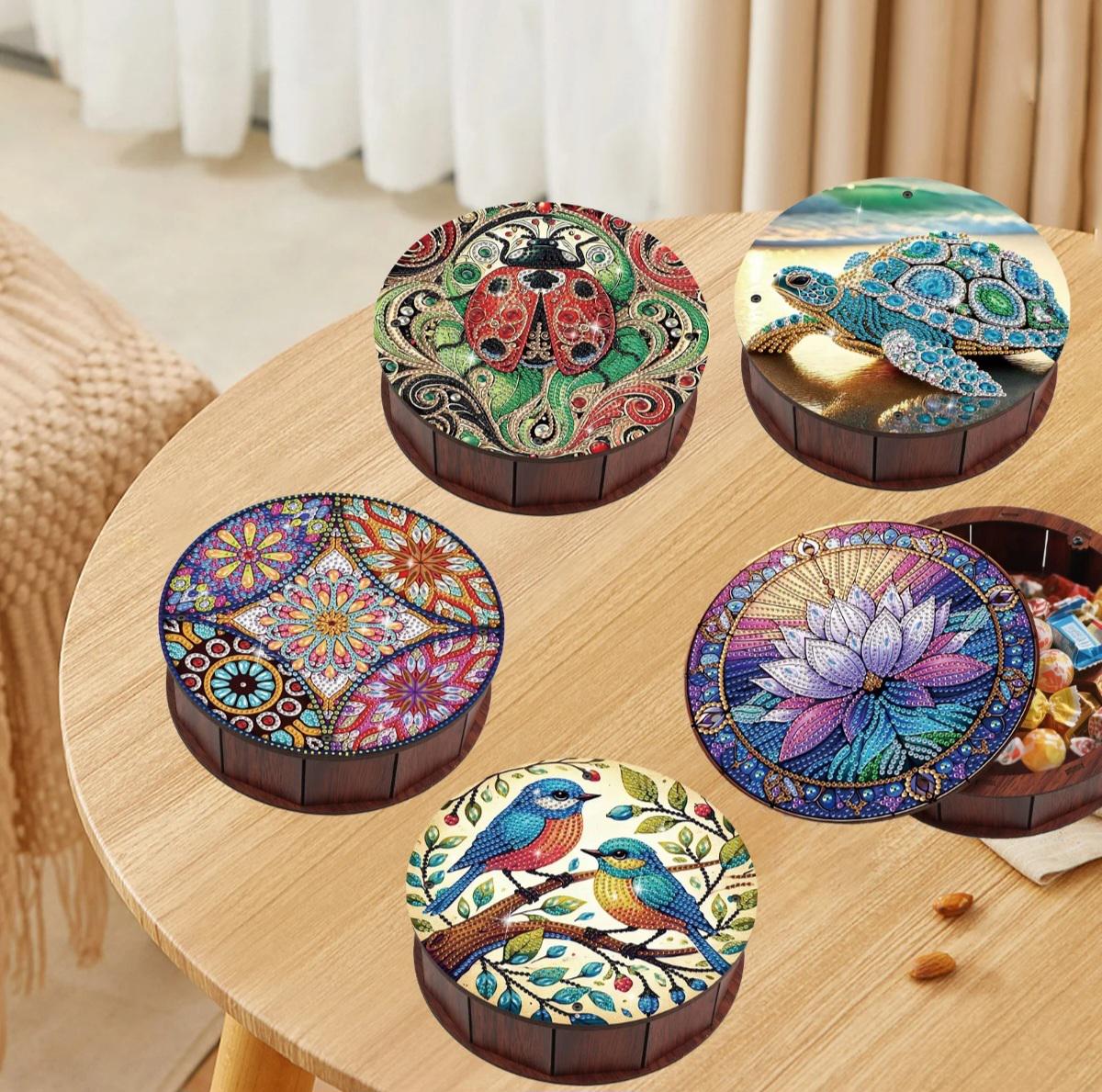 Diamond Paint Wooden Box Kit, SONGBIRD Design, Craft Storage for Snacks, Buttons, Drills, Scraps, Handmake Artisan Gift