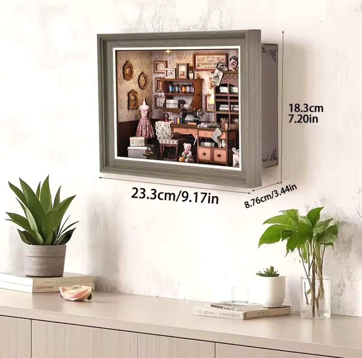 3D Mini Replica Sew Shop, DIY Kit, Book Nook or Wall Art, USB Lights, Wooden Diaorama Tailor Shop, Adult or Teen, Gift Love of Fabric Arts