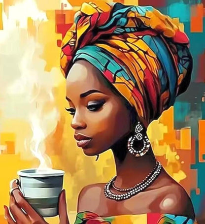 DIY Paint by Numbers Kit, Afro Woman Self-Care Theme, Linen Canvas, Optional Frame, Gift Imagination, Learn a New Craft