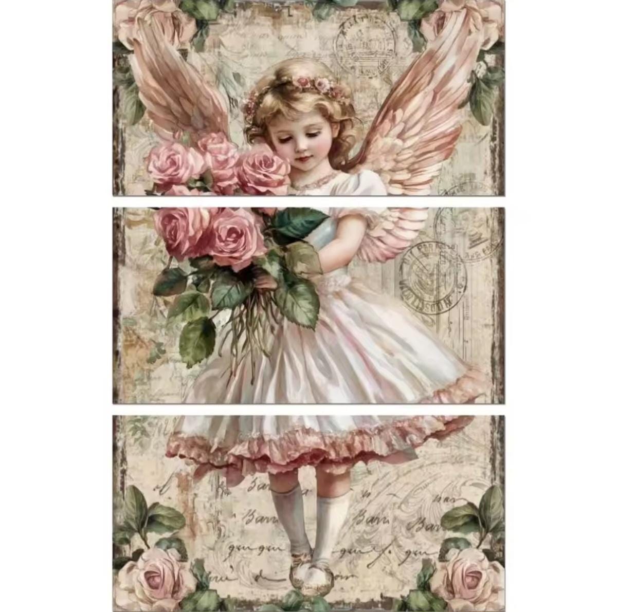 Transfer Decal, Decoupage, Angel Wings and Roses, Waterproof, 6x12, Decoupage or Poster, Adult or Child Decor, Angelic