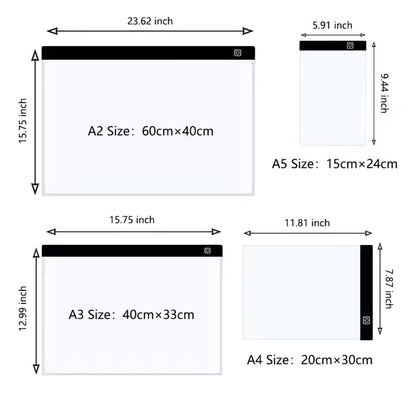 Thin LED Travel Drawing Pad, Protect Vision for Diamond Painting, Sketching Fabric, Sewing, Xstitch, Architect Design, Adjustable USB Light