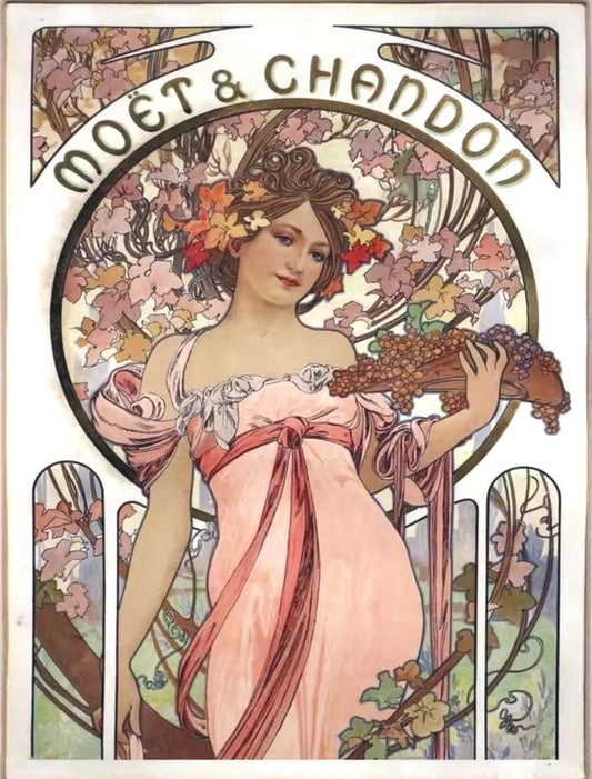 DIY Diamond Paint Kit, Moet Chandon, Alphonse Mucha image, Vintage Nouveau, Round Drill, 30x40, European Flair, Thanksgiving Decor, Sheek