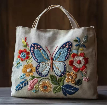 DIY Embroidery Bag Kit to Cross Stitch a Canvas Tote, Butterfly Garden, LINEN, 28x30, Hoop, 4 Design Choices, Craft Nature, Gift Delight