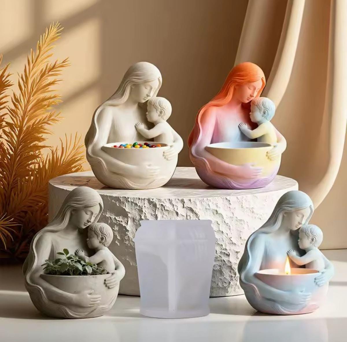 3D Silicone Mold, Christmas Holy Mother Child, Holder for Candle Plants or Buttons, 8.9x7.9 cm, Religious Art, Gift Portable Sculpture