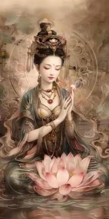 DIY Lotus Embroidery Kit, Cross Stitch 9 or 11 CT, Silk Thread Technique, Japanese Needlepoint, Cotton Canvas, Craft Home Decor, Warm Tones