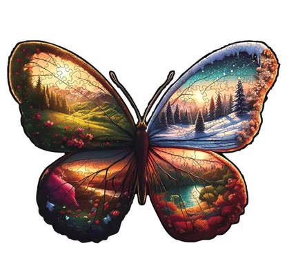 Wooden Jigsaw Puzzle, Unique Butterfly Shape, 5mm Thick, All 4 Seasons Holiday Party Fun, Nature Lovers, Preserve as Decor