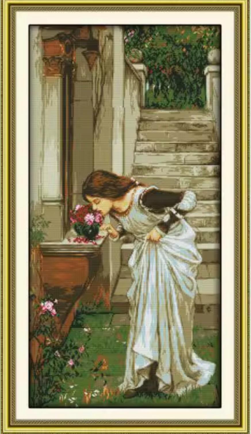 Printed Cross Stitch Kit, Embroidery Aida 14 16 or 11CT, Printed Cotton Fabric Canvas, Elegant Handcraft