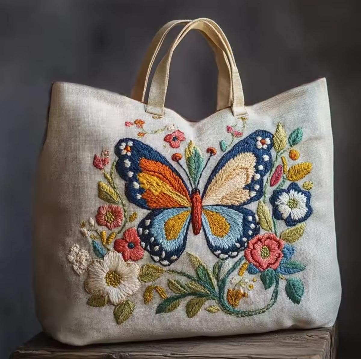 DIY Embroidery Bag Kit to Cross Stitch a Canvas Tote, Butterfly Garden, LINEN, 28x30, Hoop, 4 Design Choices, Craft Nature, Gift Delight