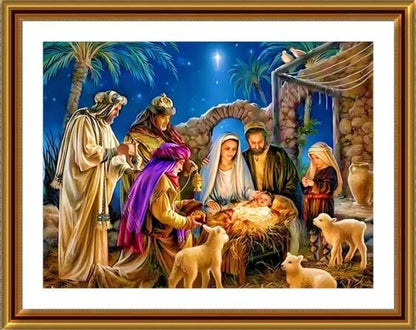 Printed Cross Stitch Kit, Birth of Shepard Jesus, DIY Embroidery Aida 9 or 11CT, DMC Printed Cotton, Craft Religious Art, Gift Joy Spirit