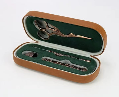 Mini Sewing Kit in Eyeglass Case, Full Travel Set, Bronze or Silver, Portable Quality Sew Embroidery Tools, Scissor Thimble, Elegant Cute