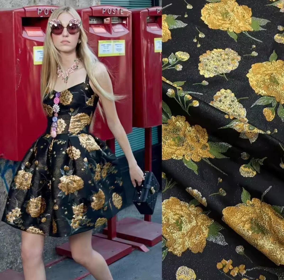 Fabric, Gold Silk Brocade Jacquard, DIY Sew Dress Blouse Skirt, or Fabric Crafts, Sold By the Meter