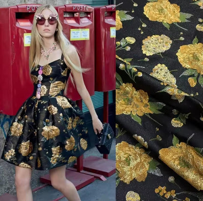 Fabric, Gold Silk Brocade Jacquard, DIY Sew Dress Blouse Skirt, or Fabric Crafts, Sold By the Meter