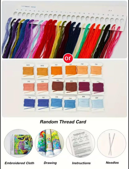 Printed Cross Stitch Kit, Embroidery Aida 11 or 14CT, Printed Cotton Fabric Canvas, 40x40 cm, Vibrant Handcraft