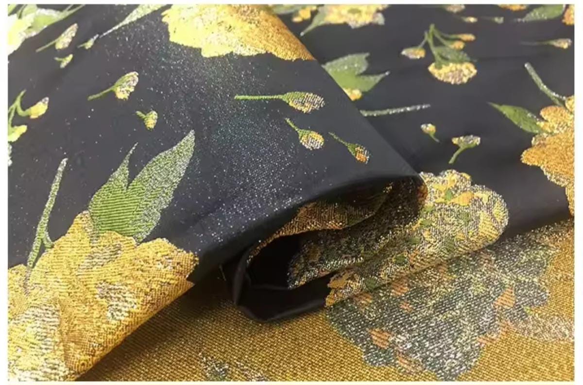 Fabric, Gold Silk Brocade Jacquard, DIY Sew Dress Blouse Skirt, or Fabric Crafts, Sold By the Meter