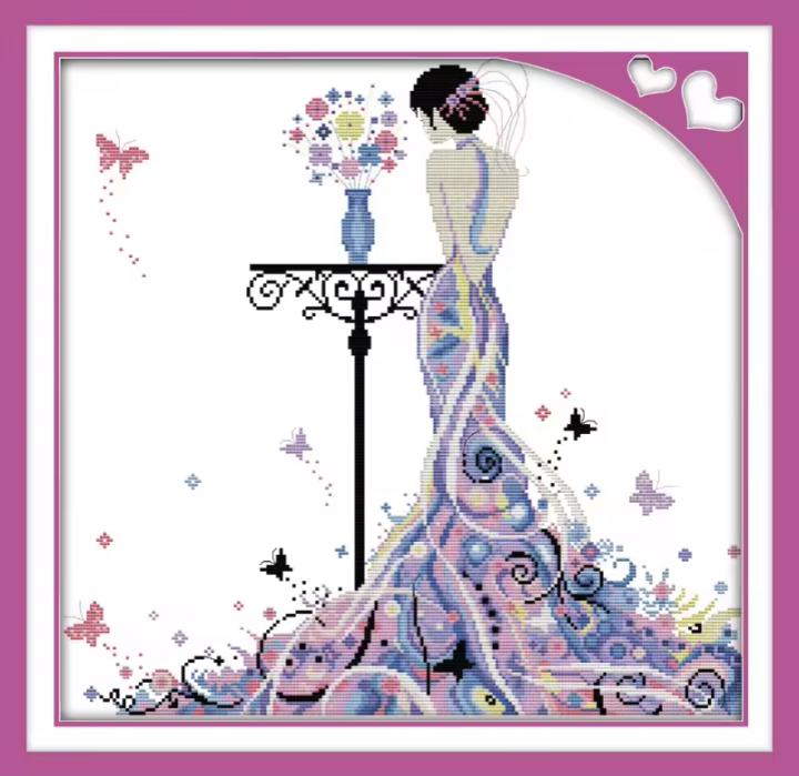 Madam Butterfly Embroidery Kit, Cross-stitch 11CT, LARGE Canvas Printed or Unprinted, Learn a New Craft