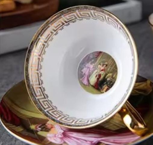 Juego de té de porcelana fina, pintura al óleo, té y arte, vajilla fina para fiesta, taza, platillo y cuchara, bonita caja de regalo, lujosa mesa puesta
