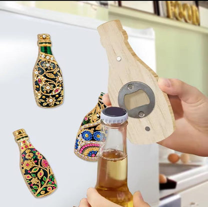 Diamond Paint a Bottle Opener, Carved Wooden Champagne Shape, Magnet attached, Crystal Mosaic Kit, Bling Kitchen Decor, Fun Bright Day