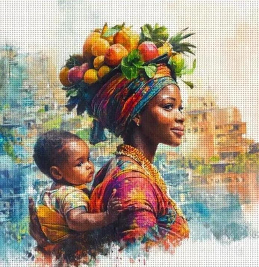DIY Printed Cross Stitch Kit, Mother and Child DIY Embroidery, 11 or 14 CT, African, Caribbean, Black Women, Latin, Arab, 40x40, Beginners
