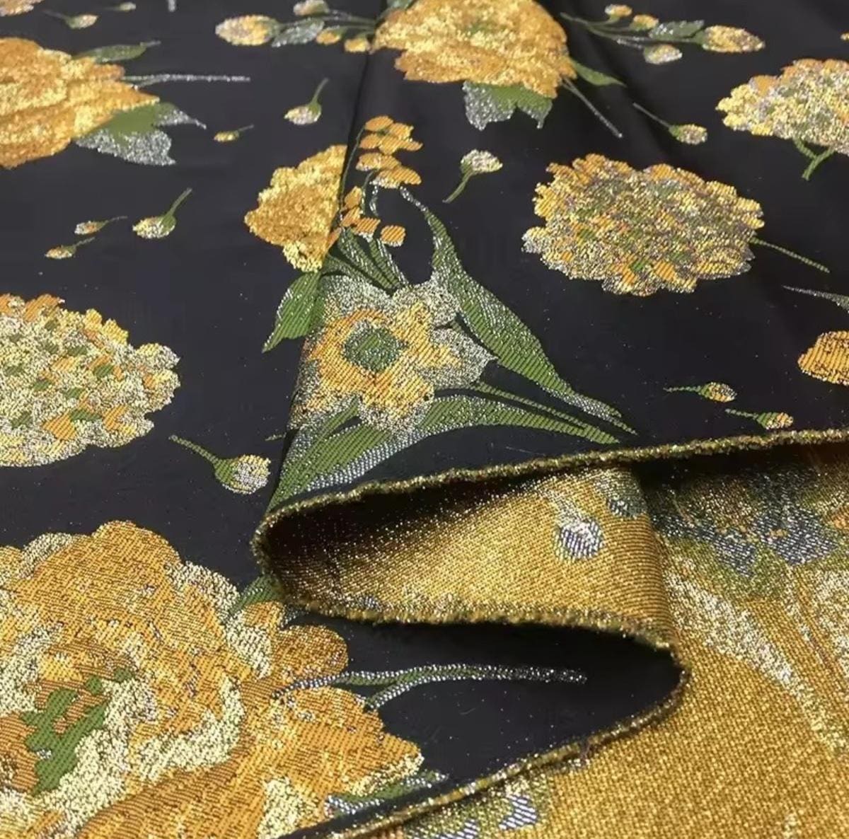 Fabric, Gold Silk Brocade Jacquard, DIY Sew Dress Blouse Skirt, or Fabric Crafts, Sold By the Meter