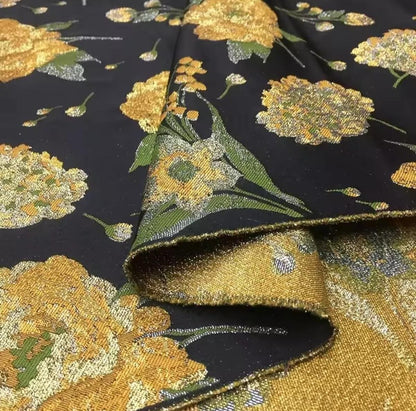 Fabric, Gold Silk Brocade Jacquard, DIY Sew Dress Blouse Skirt, or Fabric Crafts, Sold By the Meter
