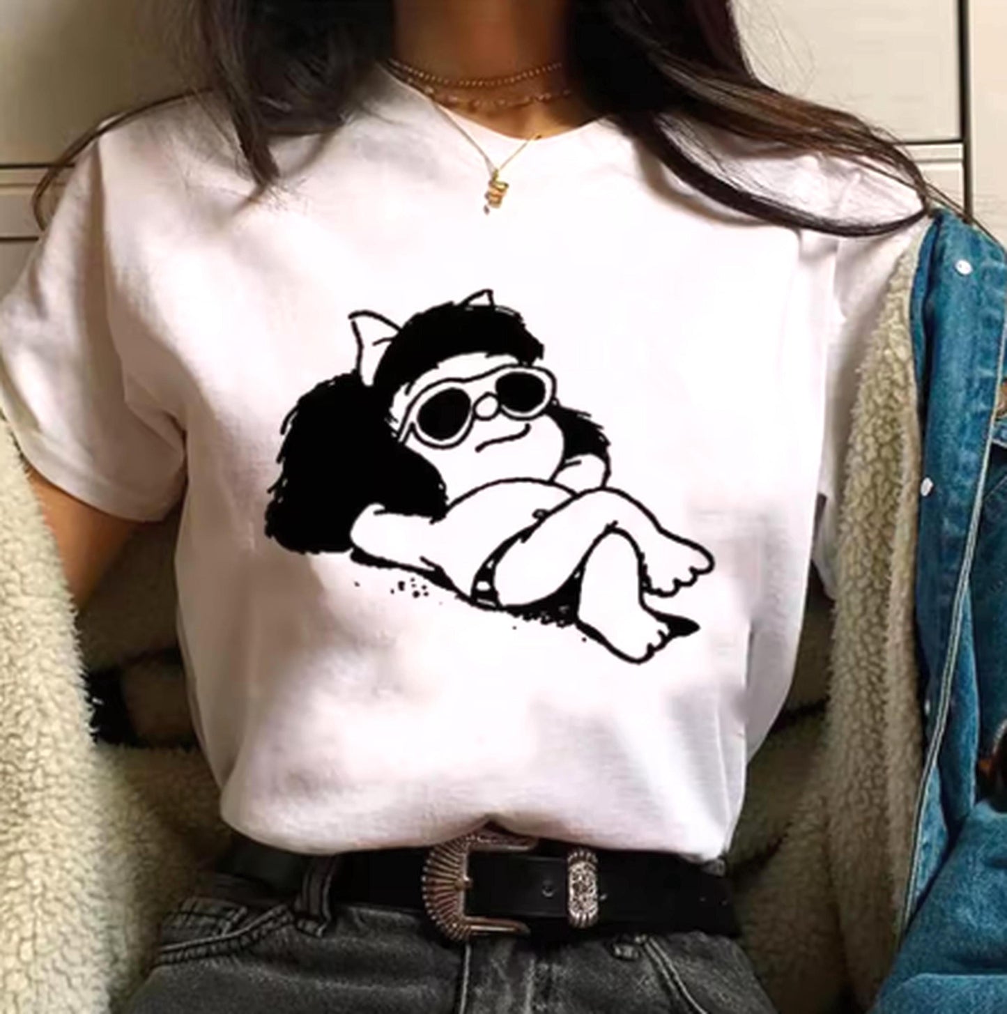 Mafalda Sun Bathes T-Shirt, Latin American Comic Icon, Funny Graphic Tee, Adult or Child, Make Smiles