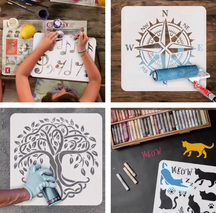 6 PCS Stencils Set, DIY Painting, Reusable, Bundle of LARGE Templates, Great on Wall, Signs, Fabric, Graffiti, Wood, Tile, Ice Cake, Fun Art