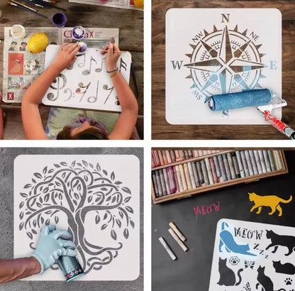 6 PCS Stencils Set, DIY Painting, Reusable, Bundle of LARGE Templates, Great on Wall, Signs, Fabric, Graffiti, Wood, Tile, Ice Cake, Fun Art