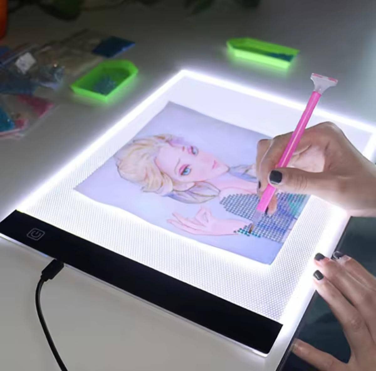 Thin LED Travel Drawing Pad, Protect Vision for Diamond Painting, Sketching Fabric, Sewing, Xstitch, Architect Design, Adjustable USB Light