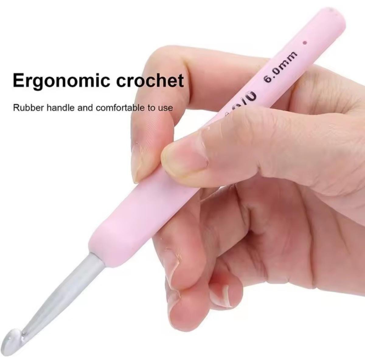 Pink Crochet Hook Kit 9 Piece Set, Chic Travel Case, Ergonomic Soft Handle, Aluminum Hooks, 8 Sizes, Scissors, DIY Knitting Crochet Supply