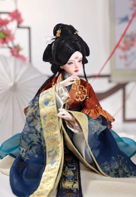 Collectible Asian Doll, Wei Jin Dynasty Hanfu Costume, Handmade BJD, Styled Wig, 17 inch, Full Set, Poseable Ball Jointed, Delicate Details