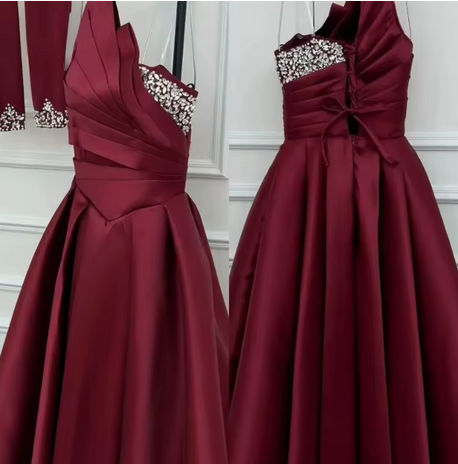 Vestido de noche, para Nochevieja o todo el año, vestido de satén, color y talla personalizables, hasta el suelo, talle alto, escote en V, fajín, hecho a medida