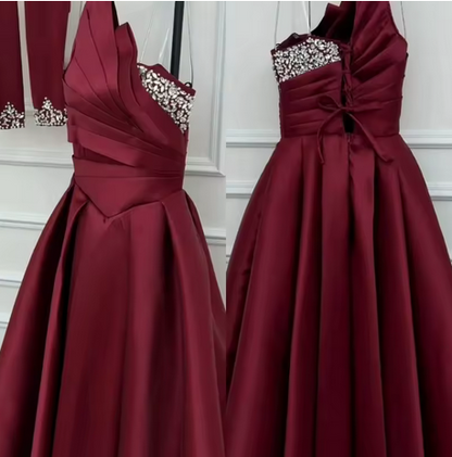 Vestido de noche, para Nochevieja o todo el año, vestido de satén, color y talla personalizables, hasta el suelo, talle alto, escote en V, fajín, hecho a medida