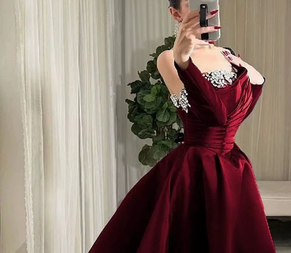 Vestido de noche, para Nochevieja o todo el año, vestido de satén, color y talla personalizables, hasta el suelo, talle alto, escote en V, fajín, hecho a medida