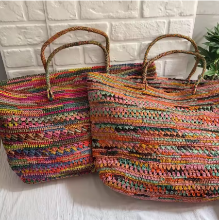 Kit de bordado DIY para punto de cruz en un bolso de lona, Casas coloridas bajo el sol brillante, 11CT, Lona estampada, Moda artesanal, Diseño vivo