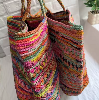 Kit de bordado DIY para punto de cruz en un bolso de lona, Casas coloridas bajo el sol brillante, 11CT, Lona estampada, Moda artesanal, Diseño vivo