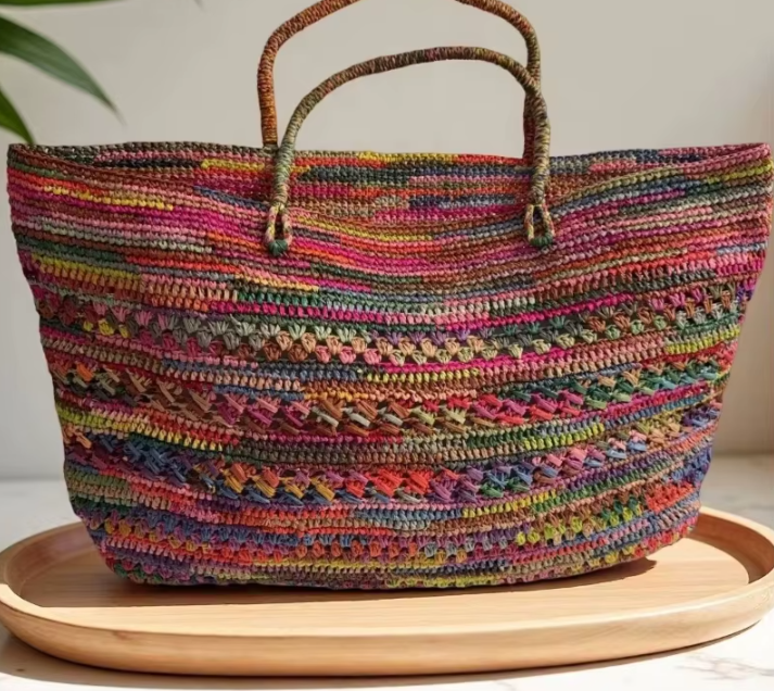 Kit de bordado DIY para punto de cruz en un bolso de lona, Casas coloridas bajo el sol brillante, 11CT, Lona estampada, Moda artesanal, Diseño vivo