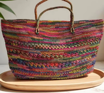 Kit de bordado DIY para punto de cruz en un bolso de lona, Casas coloridas bajo el sol brillante, 11CT, Lona estampada, Moda artesanal, Diseño vivo